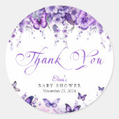 バタフライベビーシャワエレガントーパープルフローラ ラウンドシール (正面)