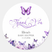 バタフライベビーシャワエレガントーパープルフローラ ラウンドシール (正面)