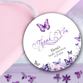 バタフライベビーシャワエレガントーパープルフローラ ラウンドシール