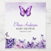 バタフライベビーシャワエレガントーパープルフローラ ワインラベル (シングルラベル)