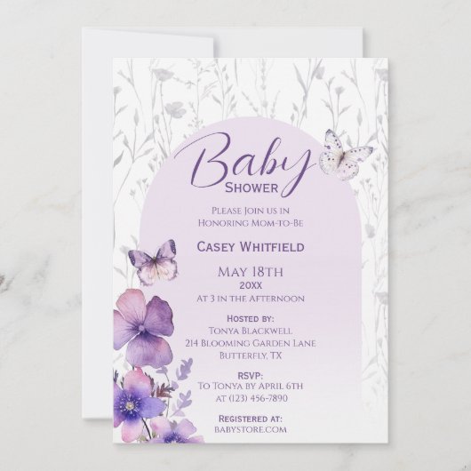 バタフライベビーシャワモダンーボーホガール 招待状 (正面)