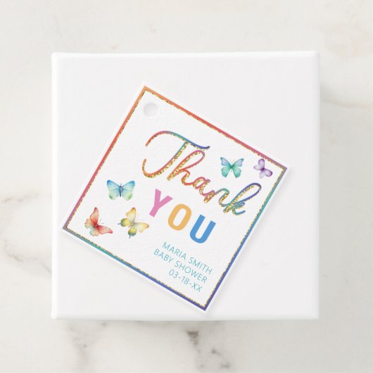 バタフライベビーシャワーありがとうラベル フェイバータグ (インサイチュ)