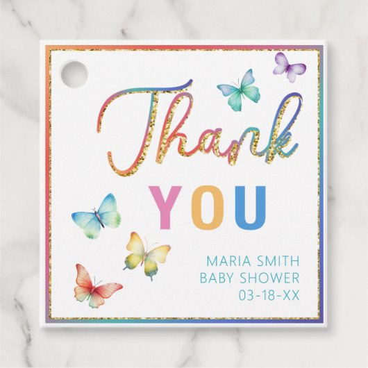 バタフライベビーシャワーありがとうラベル フェイバータグ (正面)