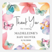 バタフライベビーシャワーありがとう スクエアシール (正面)