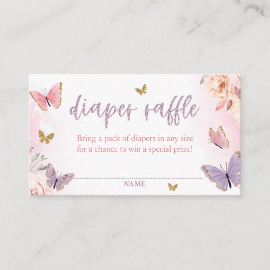 バタフライベビーシャワーおむつラッフルエンクロージャカード エンクロージャーカード (正面)