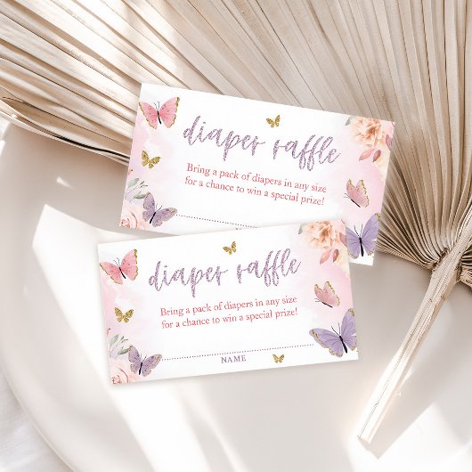 バタフライベビーシャワーおむつラッフルエンクロージャカード エンクロージャーカード