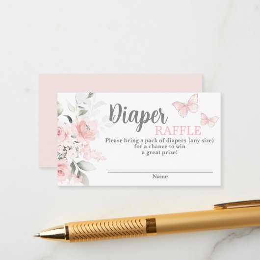 バタフライベビーシャワーおむつラッフルエンクロージャカード エンクロージャーカード (正面/裏面インサイチュ)