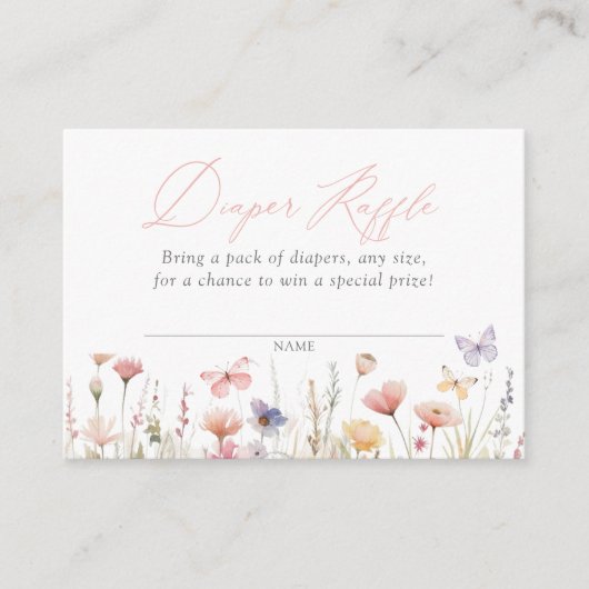 バタフライベビーシャワーおむつラッフルチケット エンクロージャーカード (正面)