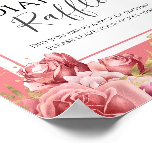 バタフライベビーシャワーおむつラッフルパーティー標識 ポスター (角)