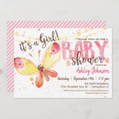 バタフライベビーシャワーの招待状、それは女の子だ 招待状 (正面/裏面)