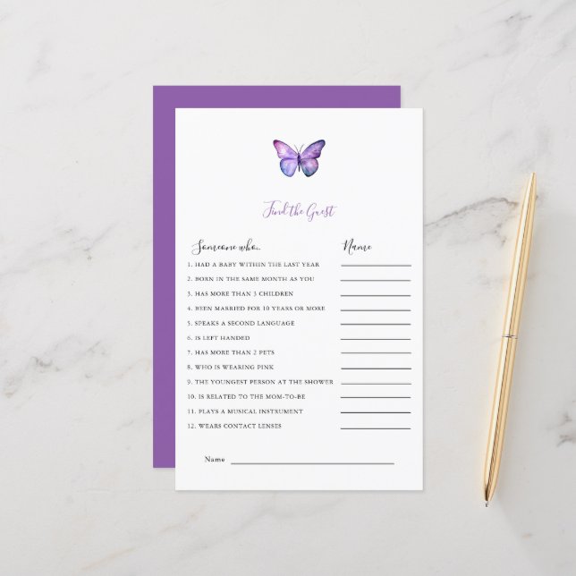 バタフライベビーシャワーを見つけるゲストゲームパーティー (正面/裏面インサイチュ)