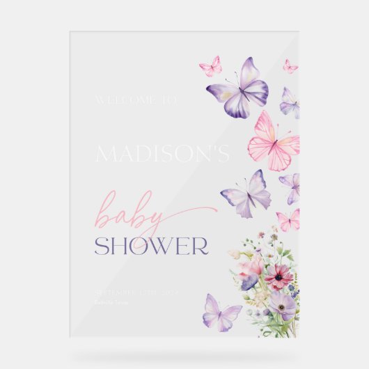 バタフライベビーシャワーアクリルウェルカムサイン アクリルサイン (正面)