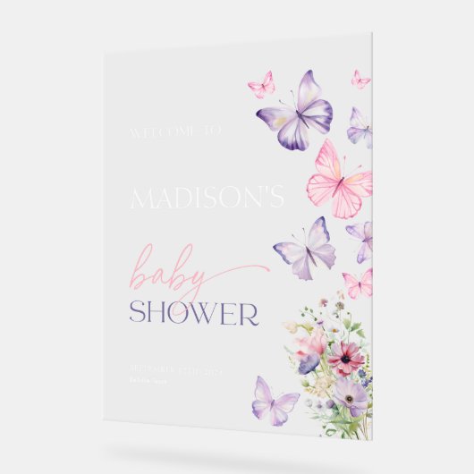 バタフライベビーシャワーアクリルウェルカムサイン アクリルサイン (傾斜)