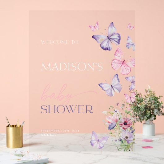 バタフライベビーシャワーアクリルウェルカムサイン アクリルサイン (ウェディング)