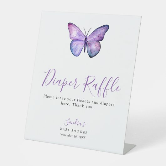 バタフライベビーシャワーエレガントおむつラッフルゲーム 台座サイン (正面)