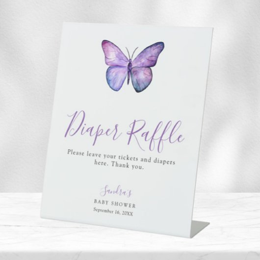バタフライベビーシャワーエレガントおむつラッフルゲーム 台座サイン