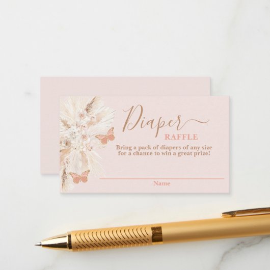 バタフライベビーシャワーガールおむつラッフルカード エンクロージャーカード (正面/裏面インサイチュ)