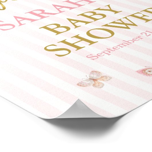 バタフライベビーシャワーガールウェルカムサイン ポスター (角)