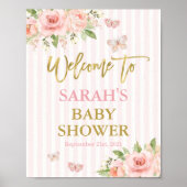 バタフライベビーシャワーガールウェルカムサイン ポスター (正面)