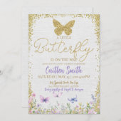 バタフライベビーシャワーガールパープルフローラベビー金ゴールド シーズンカード (正面/裏面)