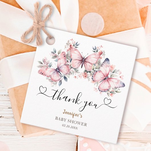 バタフライベビーシャワーガールピンク フェイバータグ