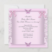 バタフライベビーシャワーガールプリンセス馬車 招待状 (裏面)