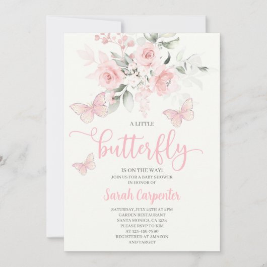 バタフライベビーシャワーガール招待状 招待状 (正面)