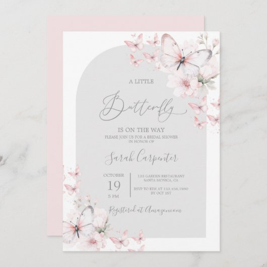 バタフライベビーシャワーガール招待状 招待状 (正面/裏面)