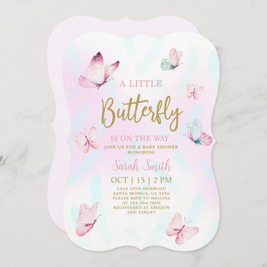 バタフライベビーシャワーガール招待状 招待状 (正面/裏面)