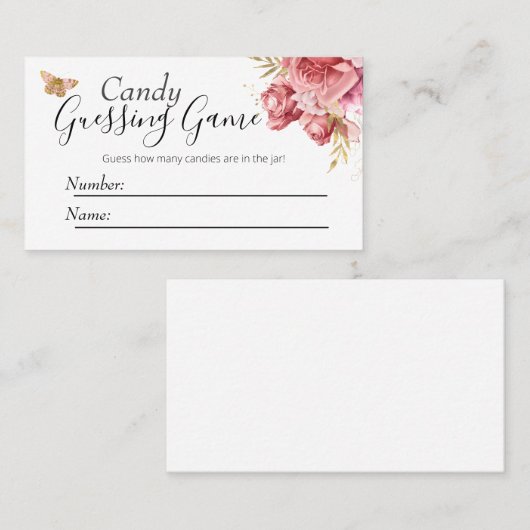 バタフライベビーシャワーキャンディ推測ゲーム 名刺 (正面/裏面)