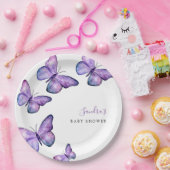 バタフライベビーシャワースクリプトカスタムパルミニマルプル ペーパープレート (パーティー)