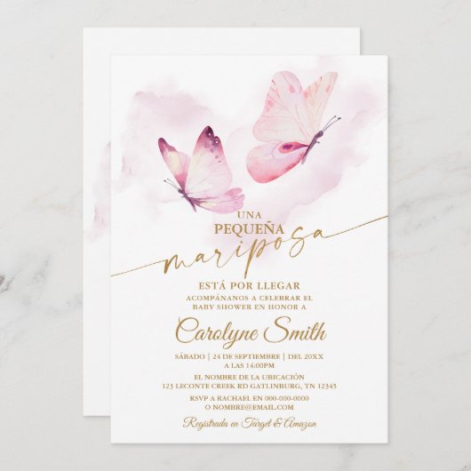 バタフライベビーシャワースペインの招待状 招待状 (正面/裏面)