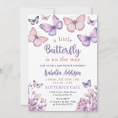 バタフライベビーシャワーパープルフローラピンクガール 招待状 (正面)