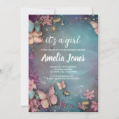 バタフライベビーシャワーパープル招待状 招待状 (正面)