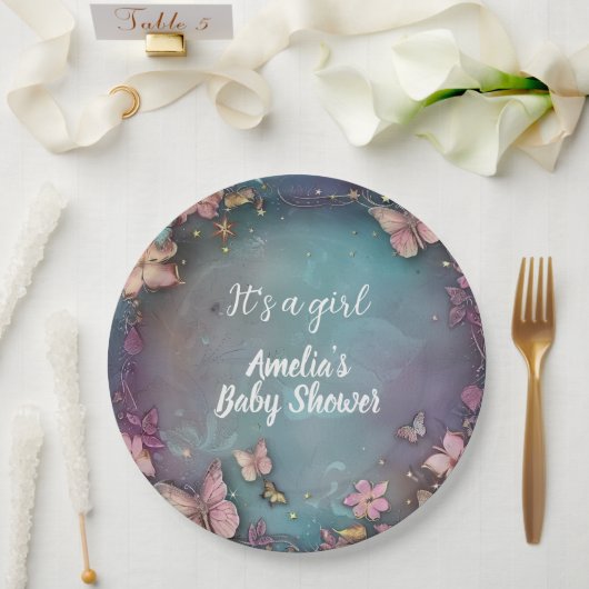 バタフライベビーシャワーパープル ペーパープレート (ウェディング)