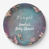 バタフライベビーシャワーパープル ペーパープレート (正面)