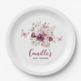 バタフライベビーシャワーフローラ ペーパープレート