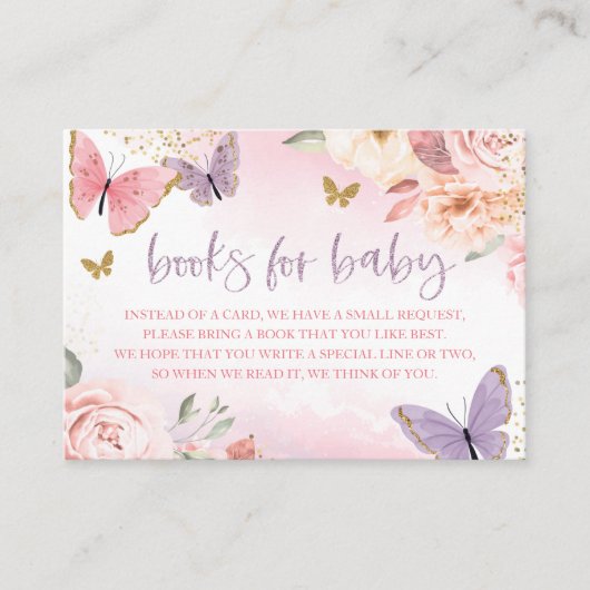 バタフライベビーシャワーブックベビーカード エンクロージャーカード (正面)