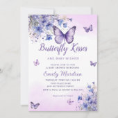 バタフライベビーシャワーボホパープルフローラ女の子 招待状 (正面)