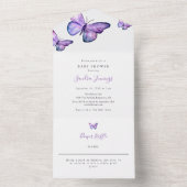 バタフライベビーシャワーミニマエレガントリストシンプル オールインワン招待状 (内側)