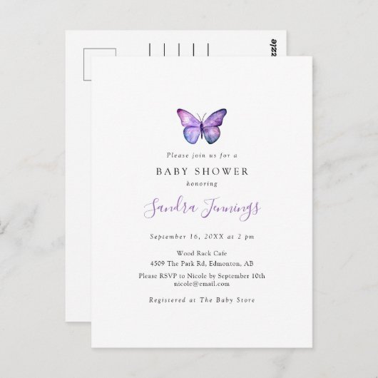 バタフライベビーシャワーミニマエレガントリストシンプル ポストカード (正面/裏面)