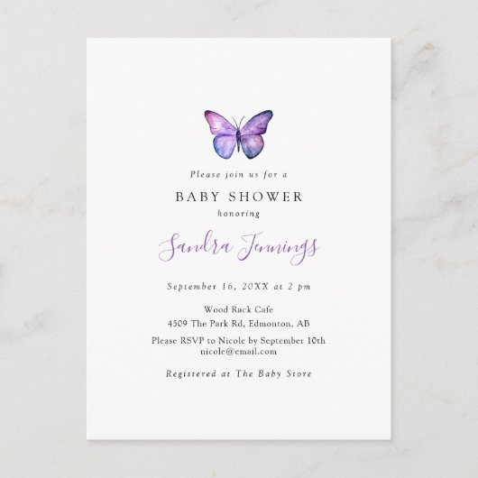 バタフライベビーシャワーミニマエレガントリストシンプル ポストカード (正面)