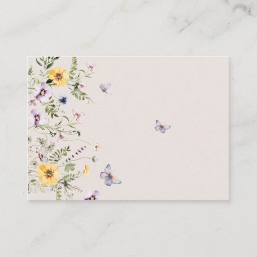 バタフライベビーシャワーワイルドフラワーおむつラッフル エンクロージャーカード (裏面)