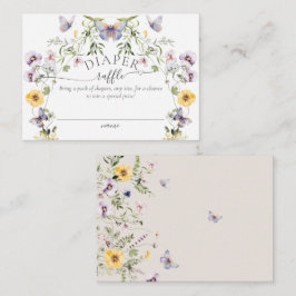 バタフライベビーシャワーワイルドフラワーおむつラッフル エンクロージャーカード