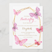 バタフライベビーシャワー招待ピンクパープル 招待状 (正面/裏面)