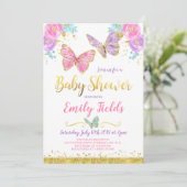 バタフライベビーシャワー招待状ガールベビーシャワー 招待状 (スタンド正面)