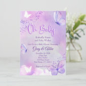 バタフライベビーシャワー招待状パープル 招待状 (スタンド正面)