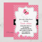 バタフライベビーシャワー招待状ピンク 招待状 (正面/裏面)