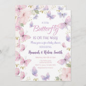 バタフライベビーシャワー招待状ベビーガール招待状 招待状 (正面/裏面)