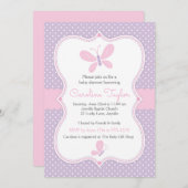 バタフライベビーシャワー招待状紫ピンク 招待状 (正面/裏面)